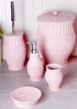 5'li Polyester Dantelli Banyo Seti Pembe