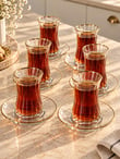 6 Kişilik Alara Gold Detaylı Kesme Çay Bardağı Takımı