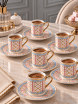 6 Kişilik Porselen 24K Mosaic Kahve Fincanı