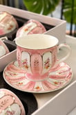 6 Kişilik Porselen Marinette Pink Double Kahve Fincanı 
