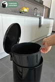 Cigo 20 LT Yumuşak Kapanan Pedallı Banyo Mutfak Ofis Çelik Çöp Kovası - Siyah & İç Kısım Siyah