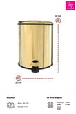 Cigo Metal Pedallı Çöp Kovası 6 LT - Sarı Gold İç Kısım Siyah