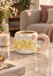 Dear Love Lüsterli Sarı Porselen Kupa 480  ML