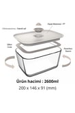 Fika Clik Dikdörtgen Cam Saklama Kabı 2600 ML - Bej