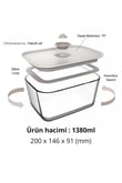 Fika Clik Dikdörtgen Cam Saklama Kabı 1380 ML - Bej
