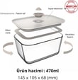 Fika Clik Dikdörtgen Cam Saklama Kabı 470 ML - Bej