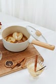 Fika Seramik Kaplama Cam Kapaklı Sos Tenceresi 18 CM - Bej