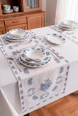 Flowers Blue Keten Runner
