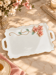 Royking Beyaz Porselen Pink Flower Lüks Sunum Tabağı 