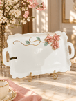 Royking Beyaz Porselen Pink Flower Lüks Sunum Tabağı 