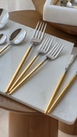 Layana 6 Kişilik 42 Parça Gerçek Altın Kaplama Yarı Gold Çatal Kaşık Bıçak Seti