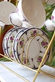 Vintage Floral Lacivert 6 Kişilik 12 Parça Porselen Türk Kahve Fincan Takımı