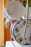 Vintage Floral Lacivert 6 Kişilik 12 Parça Porselen Türk Kahve Fincan Takımı