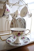 Vintage Floral Lacivert 6 Kişilik 12 Parça Porselen Türk Kahve Fincan Takımı