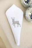 Nakış İşlemeli Keten Sofra Peçetesi Gümüş Geyik