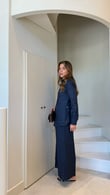 Bianca Lacivert %100 Keten Pantolon