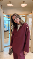 Bordo Neopren Düğmeli Sweatshirt