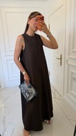Milano %100 Pamuk Kolsuz Elbise Acı Kahve 