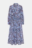 Paisley %100 Keten Mavi Elbise