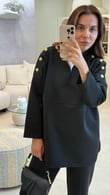 Siyah Neopren Düğmeli Sweatshirt