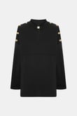Siyah Neopren Düğmeli Sweatshirt