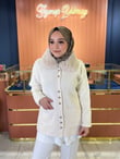 Angora Kürk Yaka Düğmeli Hırka Beyaz