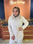 Angora Kürk Yaka Düğmeli Hırka Beyaz