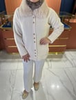 Angora Kürk Yaka Düğmeli Hırka Beyaz