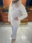 Angora Kürk Yaka Düğmeli Hırka Beyaz