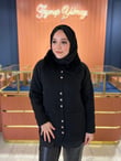 Angora Kürk Yaka Düğmeli Hırka Siyah