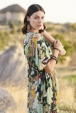 Arias Closet %100 Viskon Çiçek ve Yaprak Desenli Kısa Kollu Elbise