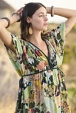 Arias Closet %100 Viskon Çiçek ve Yaprak Desenli Kısa Kollu Elbise