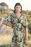 Arias Closet %100 Viskon Çiçek ve Yaprak Desenli Kısa Kollu Elbise