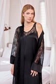 Arias Closet %100 Viskon Dantelli ve Dekolteli Saten Sabahlık Takımı