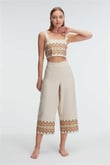 Arias Closet Askılı Oyuk U Yaka Geometrik Yazlık Uzun Nakış Detaylı Pijama Takımı