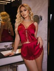 Arias Closet Bordo Dantel İşlemeli İnce Askılı Önden Bağlamalı Saten Şortlu Takım
