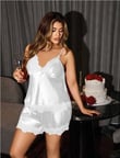 Arias Closet Büyük Beden Beyaz Dantel İşlemeli Saten Şortlu Takım