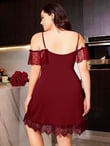 Arias Closet Büyük Beden Bordo Dantel İşlemeli İnce Askılı Gecelik