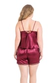 Arias Closet Büyük Beden Bordo Saten Babydoll Şort Takımı