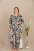 Arias Closet Büyük Beden Çizgili Düğmeli Uzun Kol Viskon Pijama Takımı