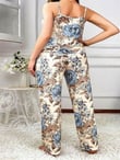 Arias Closet Büyük Beden Mavi Çiçek Desenli İnce Askılı 2'li Saten Pijama