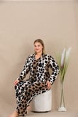 Arias Closet Büyük Beden Siyah Benekli Düğmeli Uzun Kol Viskon Pijama Takımı