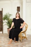 Arias Closet Büyük Beden Viskon Şık Tasarım Omuzları Dantel İşlemeli Siyah Uzun Anne Elbise