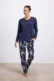 Arias Closet Çiçek Desenli Uzun Kollu T-Shirt ve Pantolon Pijama Takımı