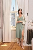 Arias Closet Çiçek ve Yaprak Desenli Dantelli ve Dekolteli Sabahlık Takımı