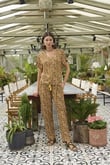 Arias Closet Çiçek ve Yaprak Desenli Önü Düğmeli Alt Üst Takım