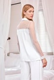 Arias Closet Dantelli ve Tüllü Uzun Kollu Önü Düğmeli Saten Pijama Takımı