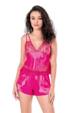 Arias Closet Fuşya Saten Babydoll Şort Takımı