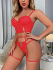 Arias Closet Kırmızı Dantelli Jartiyer Fantezi Seksi Büstiyer Takımı