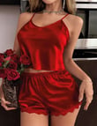 Arias Closet Kırmızı İnce Askılı Dantel İşlemeli Saten Şortlu Takım